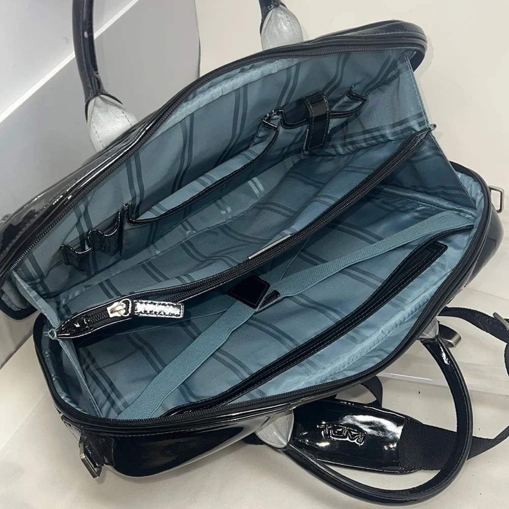 Tumi Black Patent Leather Laptop Shoulder Bag